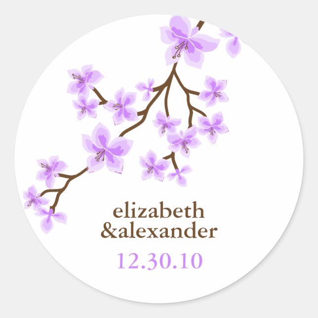 Sticker Rond Mariage Lavender Cherry Blossoms (Devant)