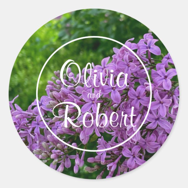 Sticker Rond Mariage lilas élégant floral lavande violet (Devant)