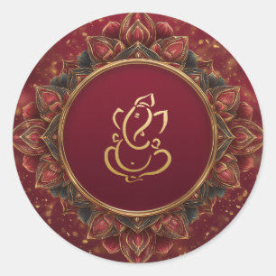 Sticker Rond Mariage Lotus Ganesh   Mariage Indien