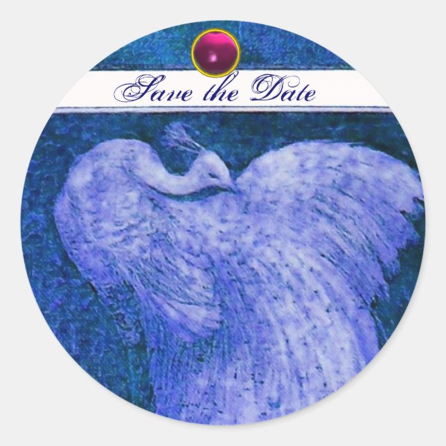 Sticker Rond MARIAGE LOVE PEACOCK blanc, améthyste rose bleu (Devant)
