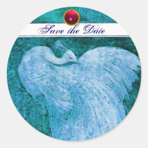 Sticker Rond MARIAGE LOVE PEACOCK blanc, bleu rose rouge rubis