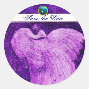 Sticker Rond MARIAGE LOVE PEACOCK blanc violet bleu aquamarine