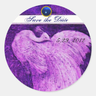 Sticker Rond MARIAGE LOVE PEACOCK Enregistrer Date Purple Blue