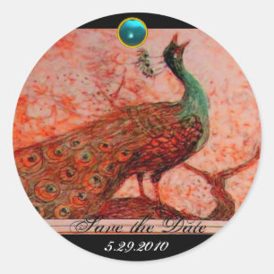Sticker Rond MARIAGE LOVE PEACOCK orange noir bleu aquamarine
