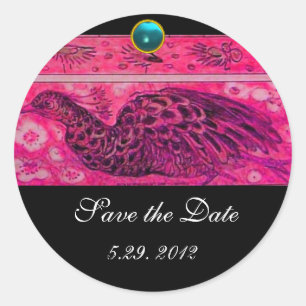 Sticker Rond MARIAGE LOVE PEACOCK rose noir bleu aquamarine