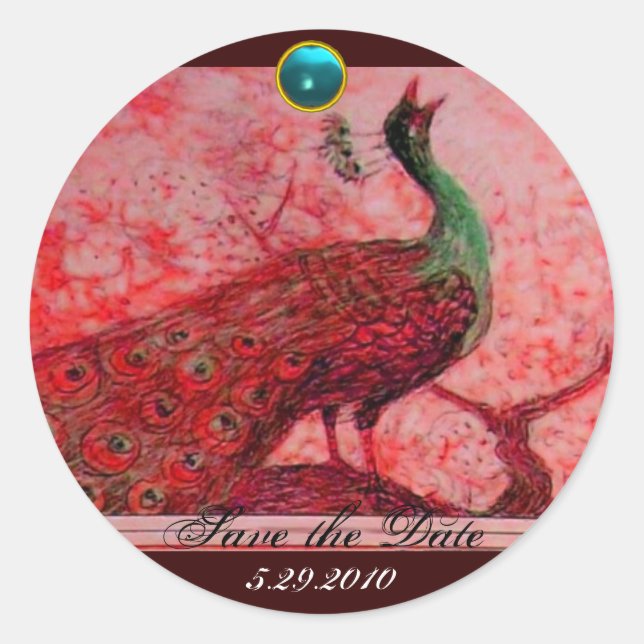 Sticker Rond MARIAGE LOVE PEACOCK rouge bleu aquamarine (Devant)