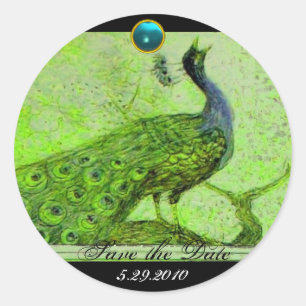 Sticker Rond MARIAGE LOVE PEACOCK vert noir bleu aquamarine