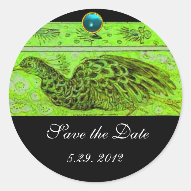 Sticker Rond MARIAGE LOVE PEACOCK vert noir bleu aquamarine (Devant)