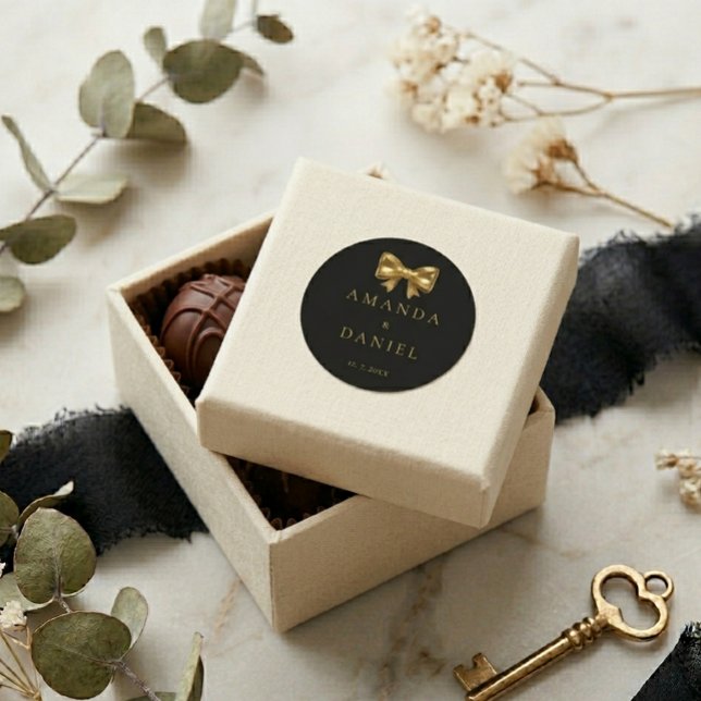 Sticker Rond Mariage Luxe Noir et Or  Ruban Doré (Créateur téléchargé)