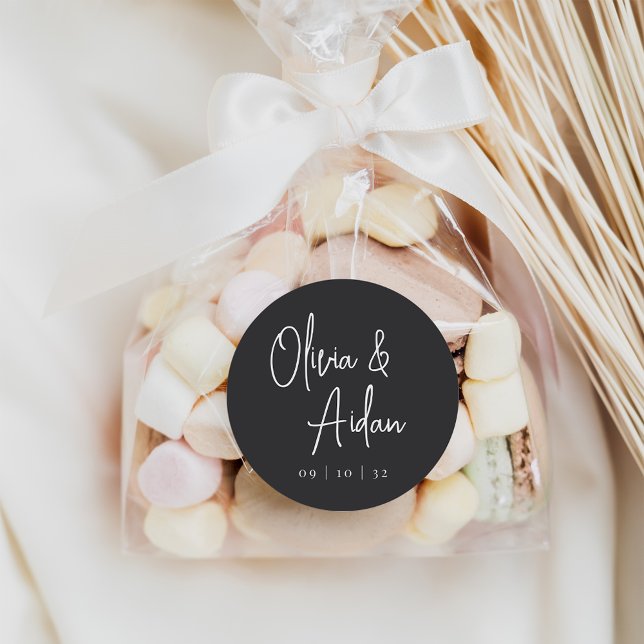 Sticker Rond Mariage manuscrit moderne noir et blanc (Créateur téléchargé)