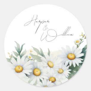 Sticker Rond Mariage marguerite aquarelle