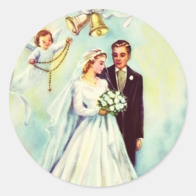 Sticker Rond Mariage Mariée Groom Angel Rosary Bells (Devant)