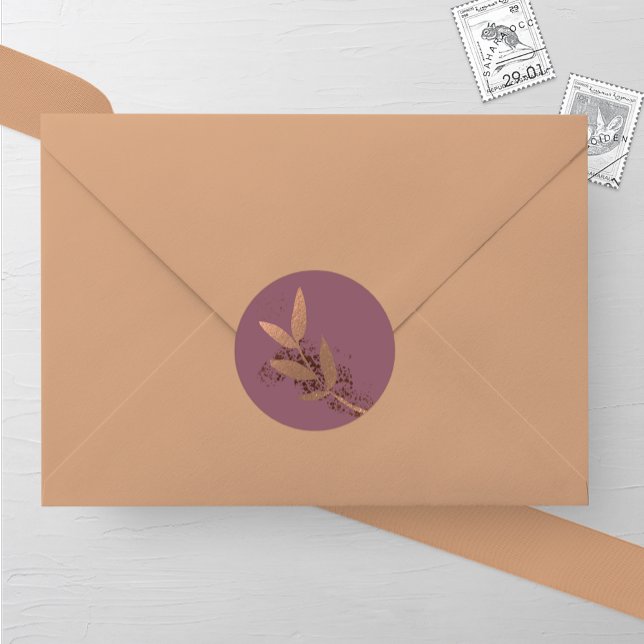 Sticker rond Mariage Mauve et Bronze Fall Leaf (Créateur téléchargé)