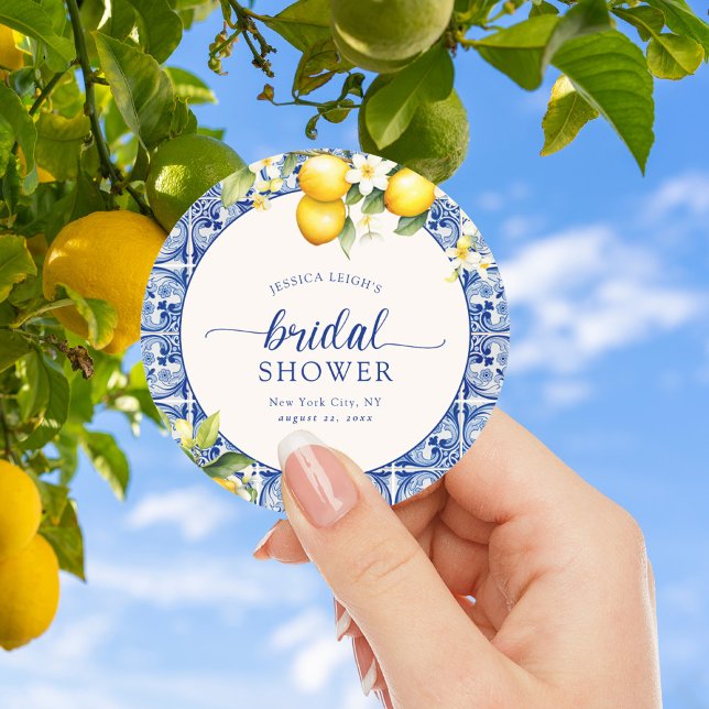 Sticker Rond Mariage Méditerranéen aux Citrons Bleus (Créateur téléchargé)
