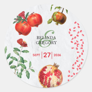 Sticker Rond Mariage méditerranéen de la grenade rouge
