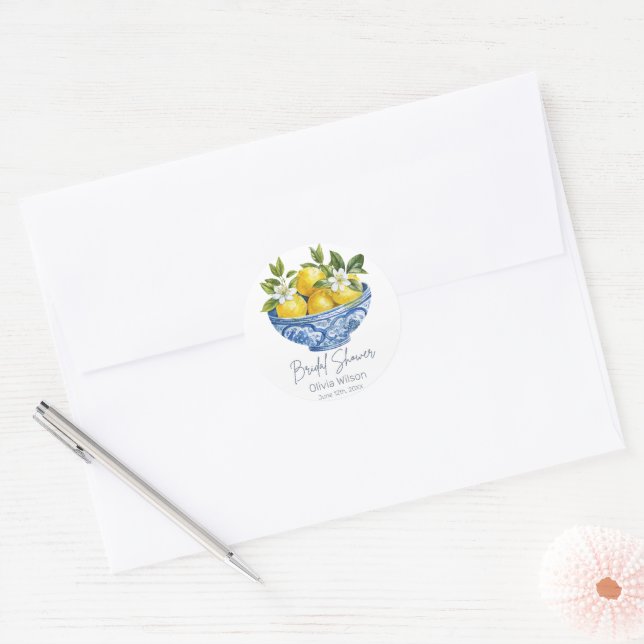 Sticker Rond Mariage Mediterranéen d'Été au Citron  (Enveloppe)