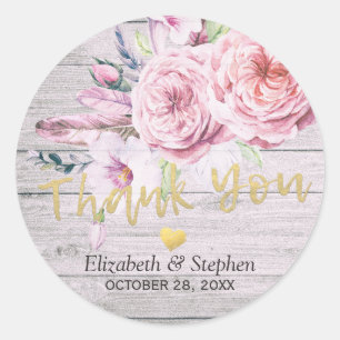 Sticker Rond Mariage Merci Aquarelle Floral Bois rustique