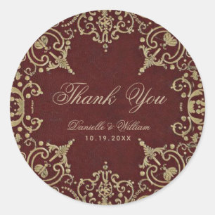 Sticker Rond Mariage Merci Bourgogne Or Elegant Vintage
