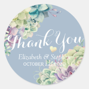 Sticker Rond Mariage Merci Chic Aquarelle Succulent Plante