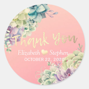 Sticker Rond Mariage Merci Chic Aquarelle Succulent Plante