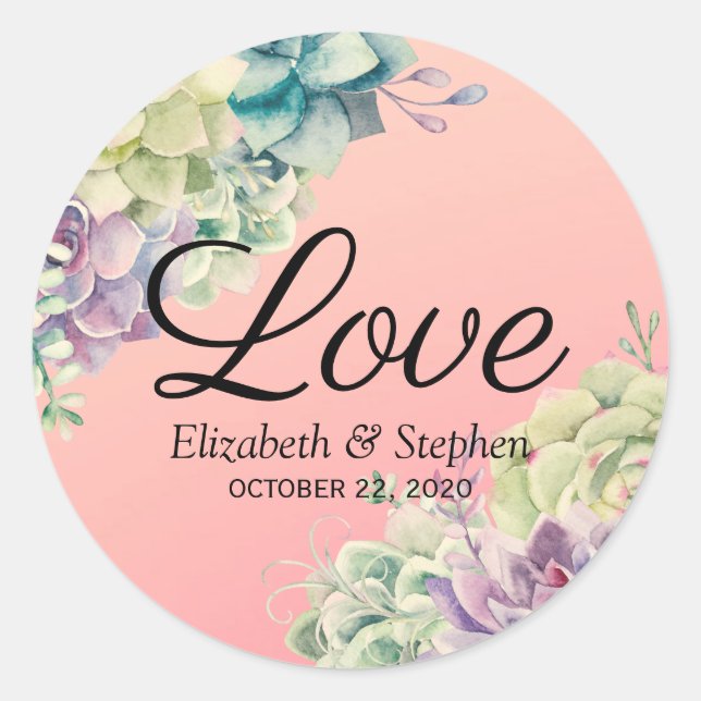 Sticker Rond Mariage Merci Chic Aquarelle Succulent Plante (Devant)
