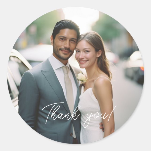 Sticker Rond Mariage Merci manuscrit 1 photo (Devant)