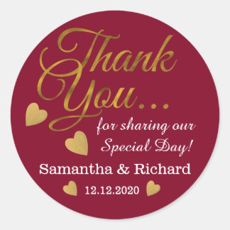 Sticker Rond Mariage Merci Or Faveur Bourgogne