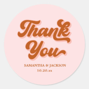 Sticker Rond Mariage Merci rouge rouge rouge rose les années 70