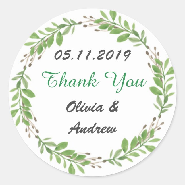 STICKER ROND MARIAGE MERCI TISSER DES VIGNES VERTES (Devant)