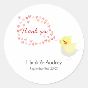 Sticker Rond Mariage Mignon Favor Cockatiel chantant Oiseau Jau