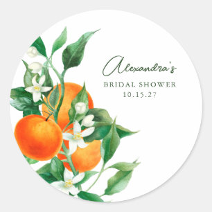 Sticker Rond Mariage Minimaliste Botanique de Fruits Orange
