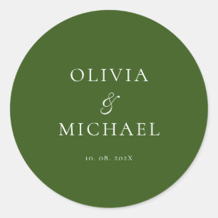 Sticker Rond Mariage minimaliste chic écriture Forest Green