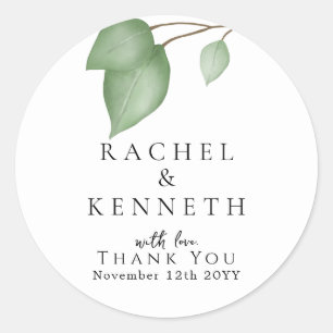 Sticker Rond Mariage minimaliste chic Eucalyptus noir et blanc