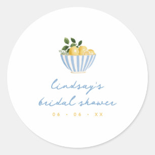 Sticker Rond Mariage Minimaliste Citrons Fête Prénuptiale Bleu 