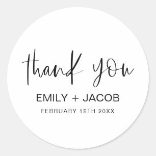 Sticker Rond Mariage minimaliste de typographie Merci