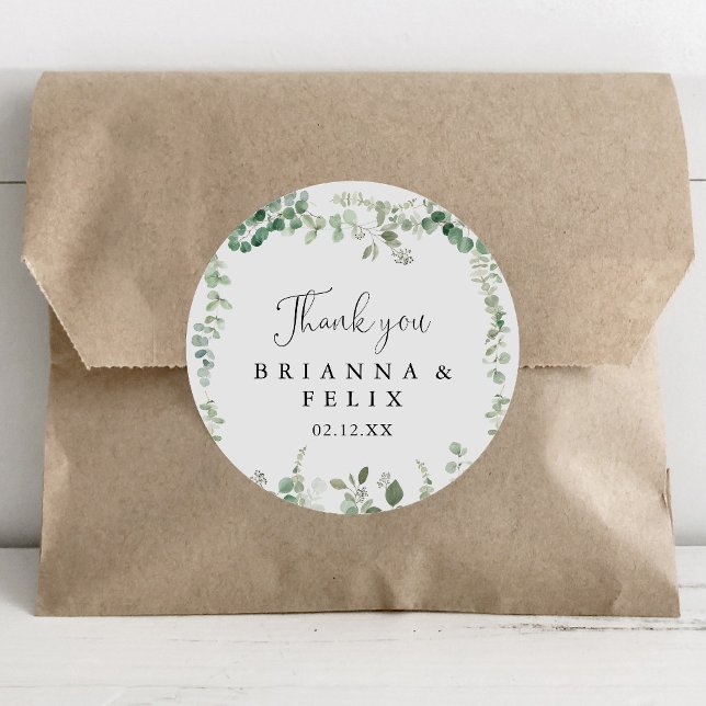 Sticker Rond Mariage minimaliste Eucalyptus Merci Faveur (Créateur téléchargé)