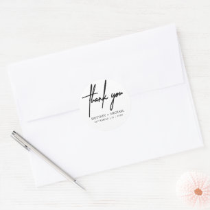 Sticker Rond Mariage minimaliste Merci blanc