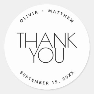 Sticker Rond Mariage minimaliste Merci. Simple noir et blanc