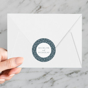 Sticker Rond Mariage Minimaliste Moderne Botanique Bleu Ardoise