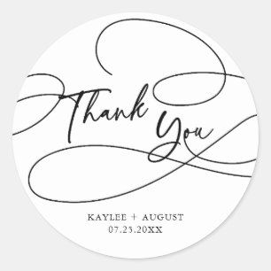 Sticker Rond Mariage minimaliste moderne de script "Merci"
