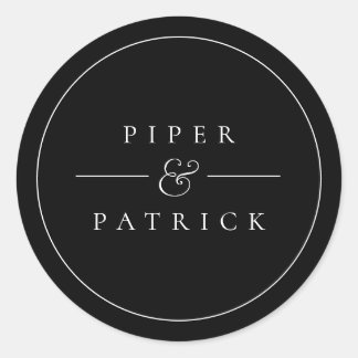 Sticker Rond Mariage minimaliste moderne élégant noir et blanc