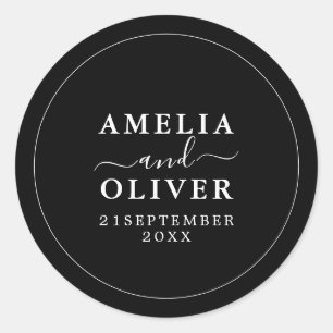 Sticker Rond Mariage minimaliste moderne intemporel noir chic