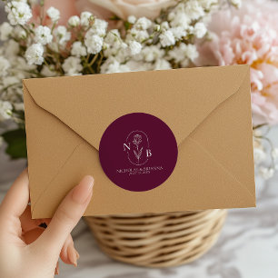 Sticker Rond Mariage minimaliste moderne Monogramme Bourgogne
