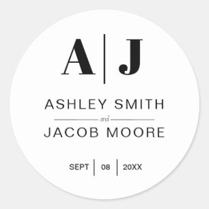 Sticker Rond Mariage minimaliste moderne noir et blanc