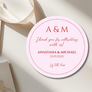 Sticker Rond Mariage minimaliste moderne rose et rouge