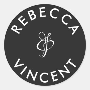 Sticker Rond Mariage Minimaliste Noir Blanc Noms Personnalisés