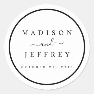 Sticker Rond Mariage minimaliste noir et blanc
