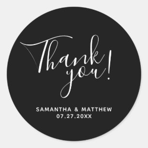 Sticker Rond Mariage minimaliste noir Merci 