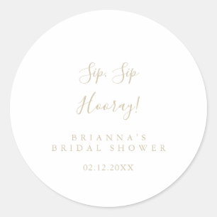 Sticker Rond Mariage Minimaliste Or Sip Sip Hourra Fête de Mari