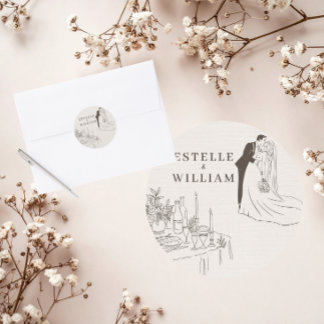 Sticker Rond Mariage Minimaliste Romantique